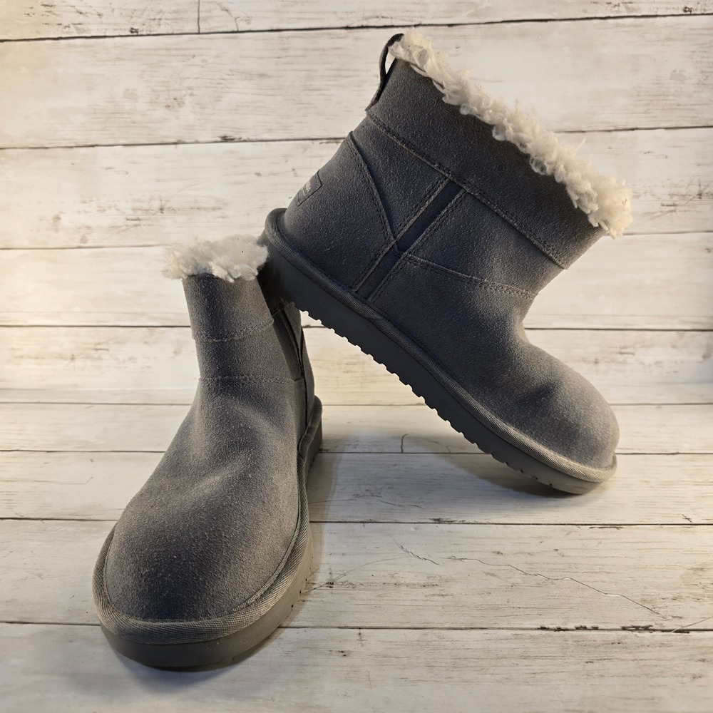 Koolaburra by UGG Womens Grey Suede Faux Fur Trim Ankle Boots 1121493 Size 7